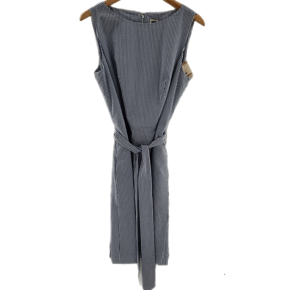 Ann Klein Blue and White Seersucker Fit and Flare Sleeveless Dress Size 12